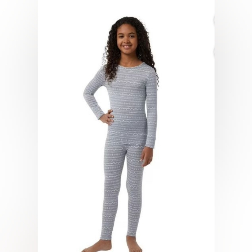 32 Degrees Heat Kids X-Small 4/5 Gray Thermal Set Long Sleeve Shirt Leggings New